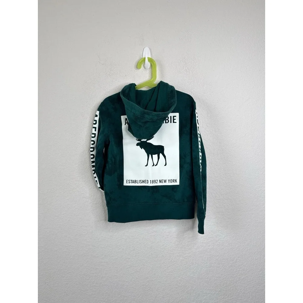 Abercrombie Kids Zip Up Hoodie 5/6 Boys Girls Green Tie Dye Patch Logo Outdoor
